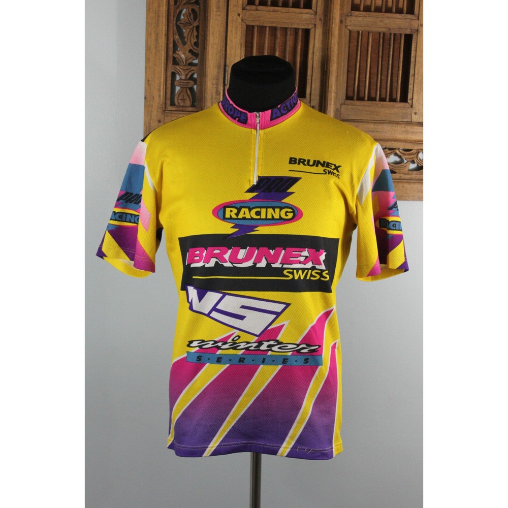 Vtg 90's Neon BRUNEX SWISS Cycling Racing Biking Bicycle Jersey Sz XL‎